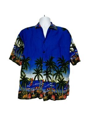 Fun Wear Mens Hawaiian Shirt XL Button Front Beach Palm Trees
